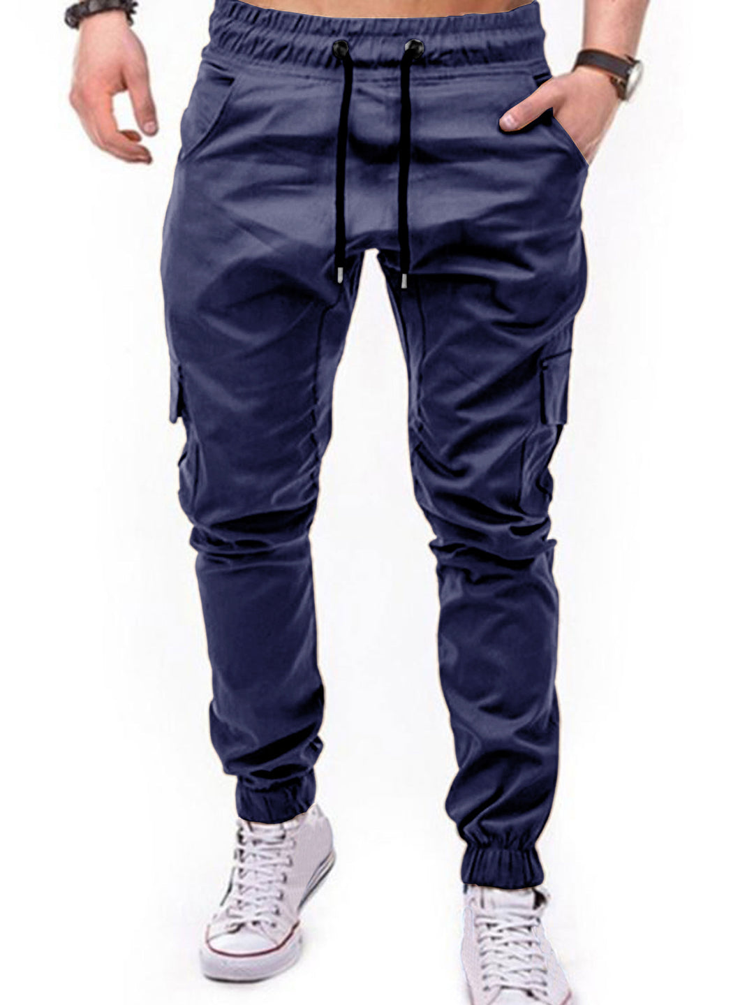Men's Stylish Cargo Pants with Elastic Waistband and Functional Pockets Lisslune