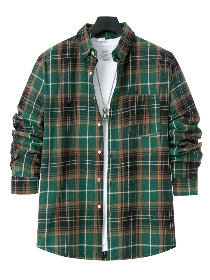 Men's Checkered Flannel Shirt with Chest Pocket and Comfortable Fit Lisslune