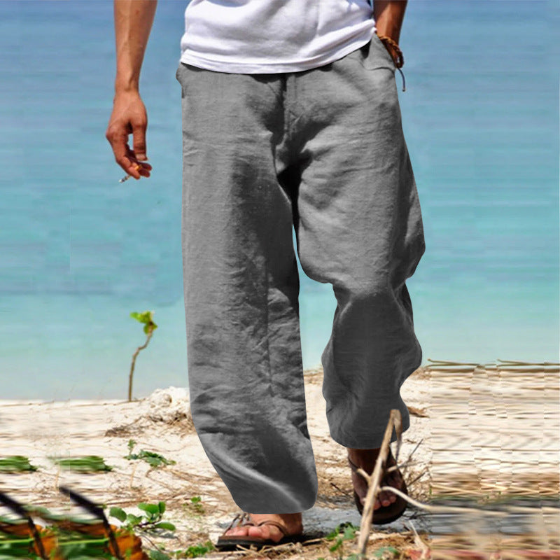 Men's casual linen pants with elastic waistband and practical side pockets Lisslune