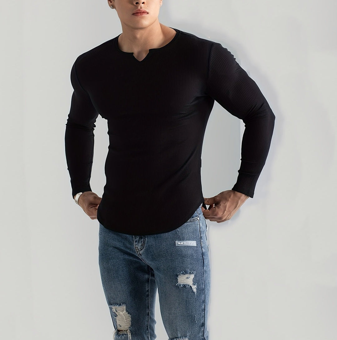 Men's Long Sleeve Shirt with Innovative Ribbed Texture Lisslune