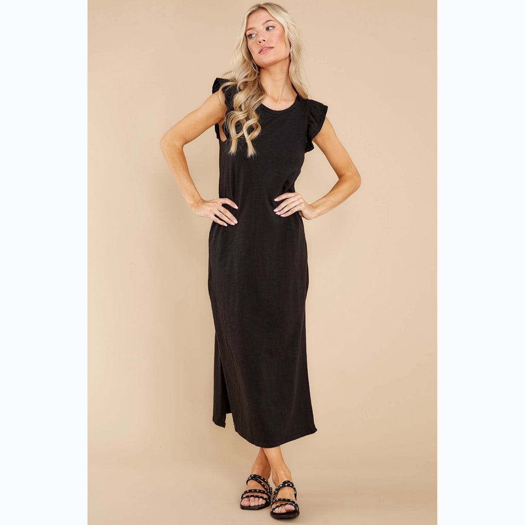 Women's Long Sleeve Maxi Dress with Playful Ruffle Details and Loose Fit
