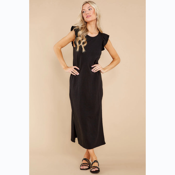 Women's Long Sleeve Maxi Dress with Playful Ruffle Details and Loose Fit