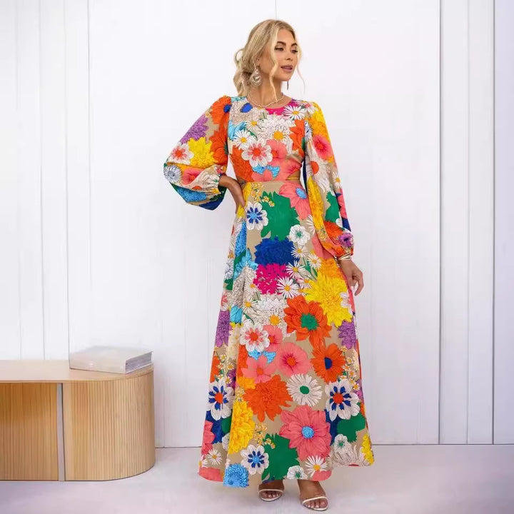 Women's floral maxi dress with voluminous sleeves and all-over floral print Lune London