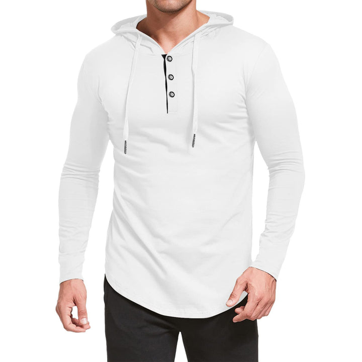 Men's Long Sleeve Hoodie with Button Placket and Athletic Fit Lisslune