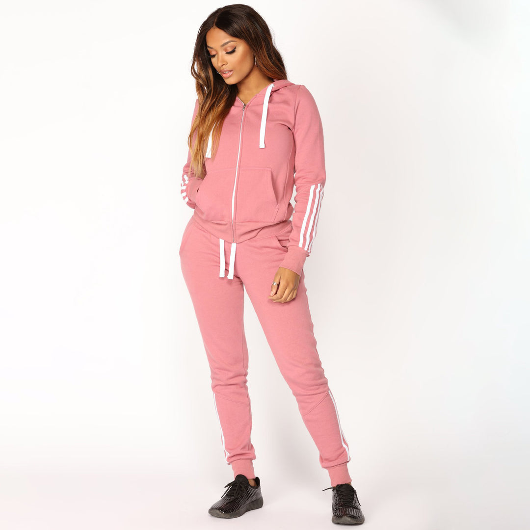 Women's sporty hoodie jumpsuit with elastic waist and modern striped design Lisslune