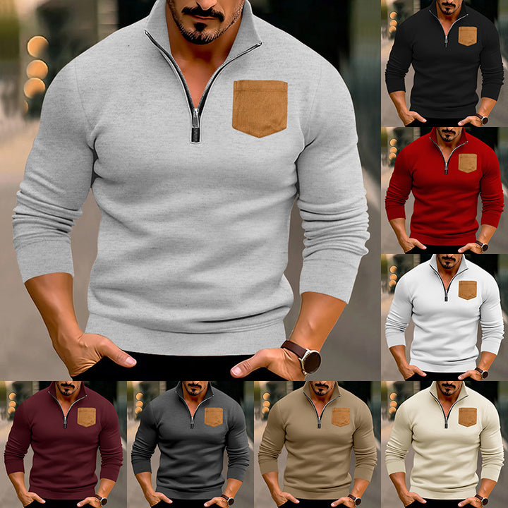 Men's sporty pullover with half zipper and contrasting chest pocket Lisslune