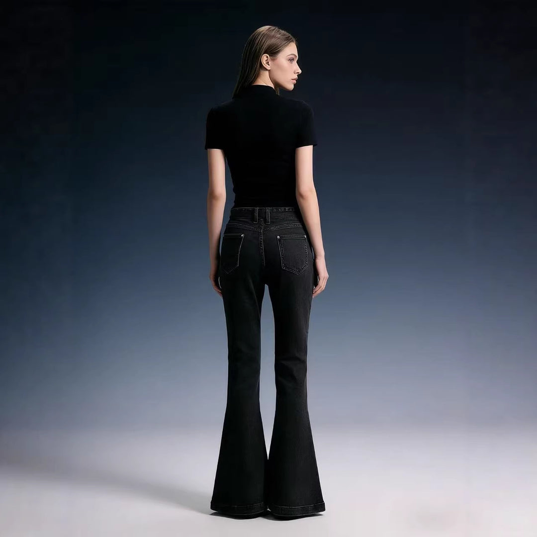 Women Flared Jeans with Belt and High Waist Lisslune