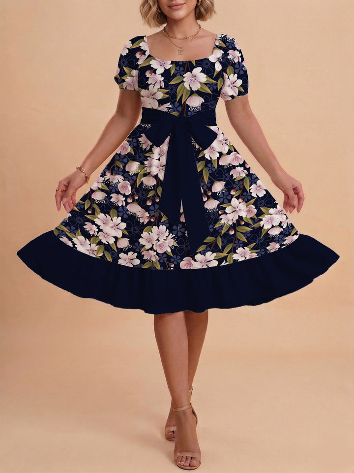 Women's floral dress with adjustable belt and voluminous sleeves Lisslune