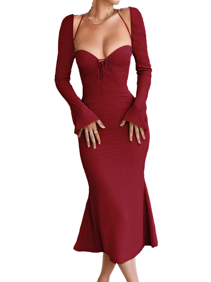 Ladies Figure-Flattering Maxi Dress with Stylish Lacing and Elegant Sleeves Lune London
