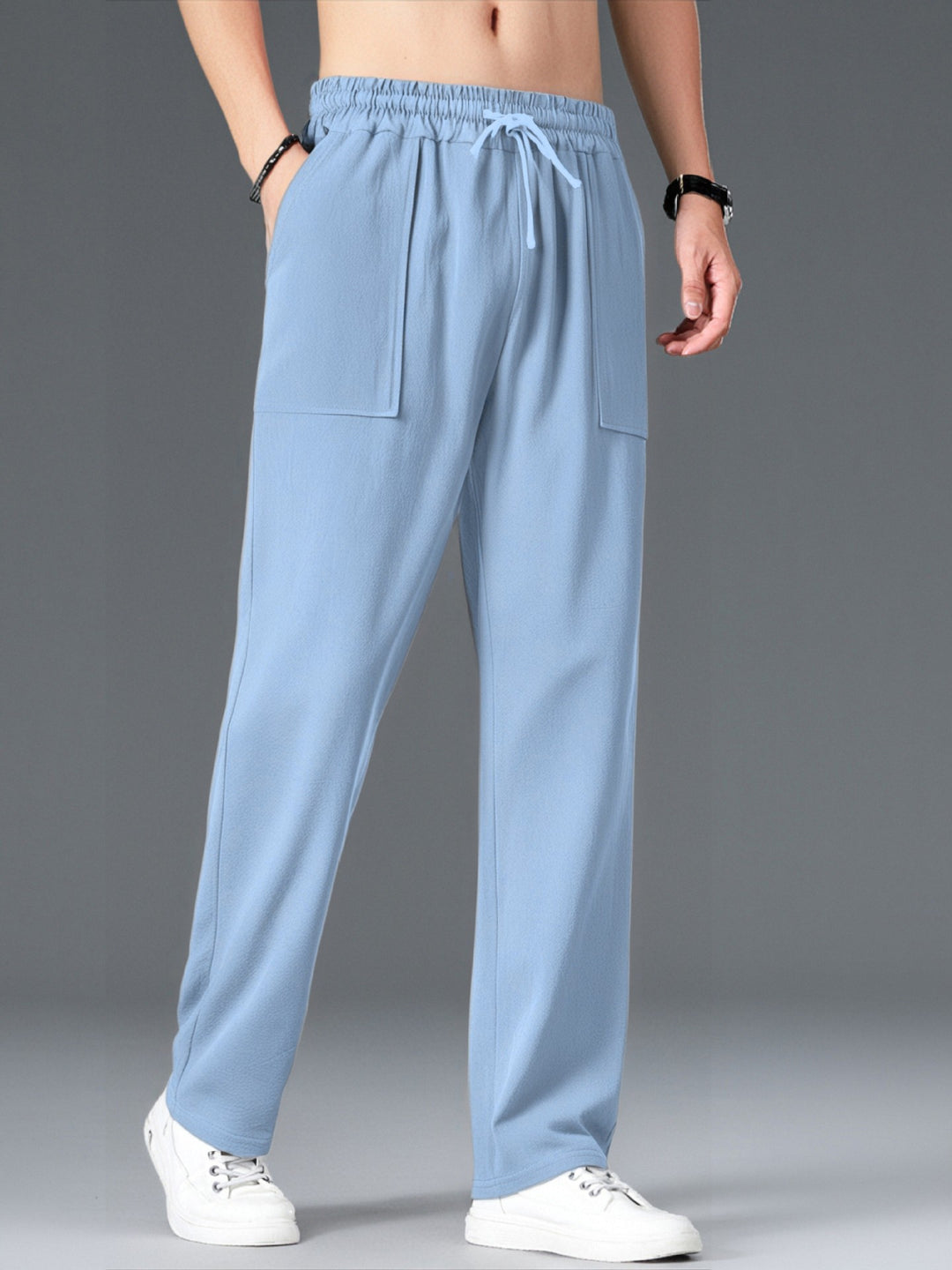 Men's Comfortable Leisure Pants with Elastic Waistband and Side Pockets Lisslune