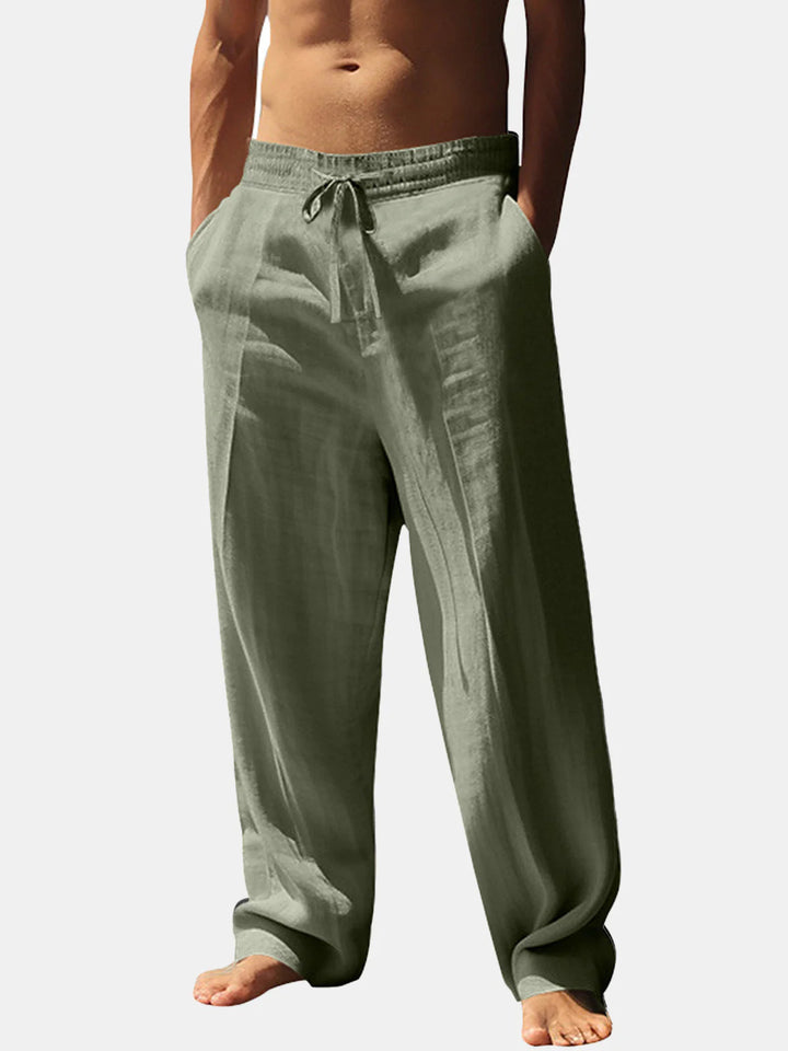 Men's casual linen pants with elastic waist and side pockets Lisslune