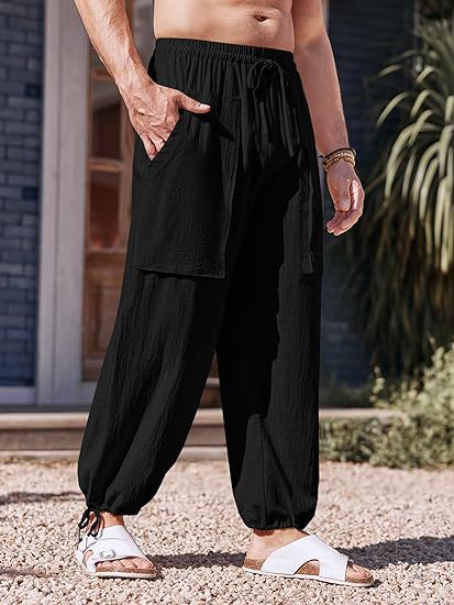 Men's loose summer pants with elastic waistband and pockets Lisslune