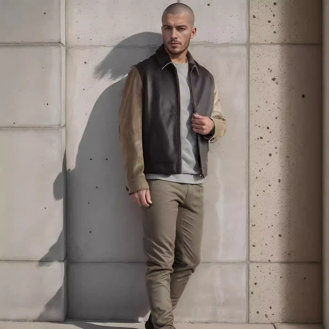 Men's stylish leather jacket with cord details and practical zippered pockets Lisslune