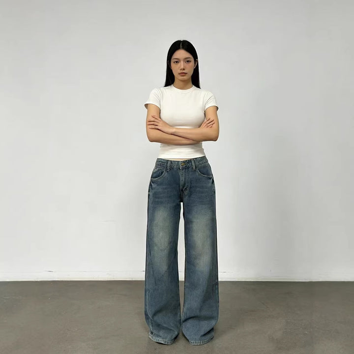Damen weite High-Waist Jeans mit lässigem Schnitt und individuellen Waschungen Lisslune