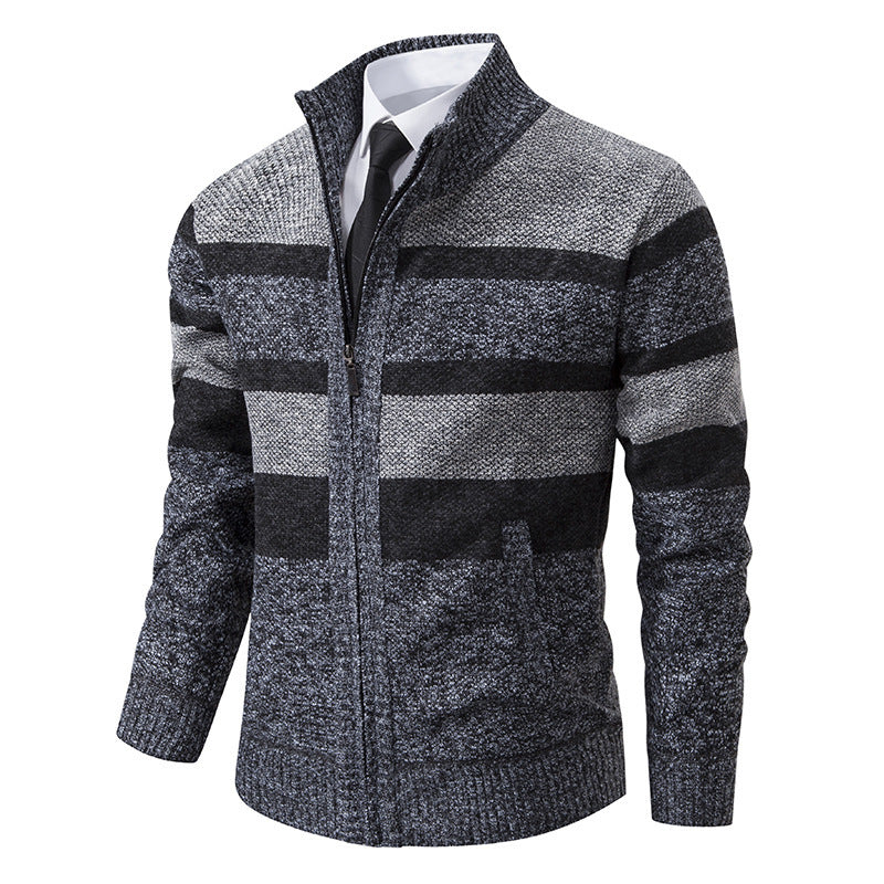 Men's stylish cardigan with high collar and striped design Lisslune
