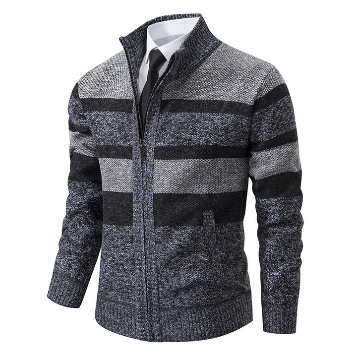 Men's stylish cardigan with high collar and striped design Lisslune