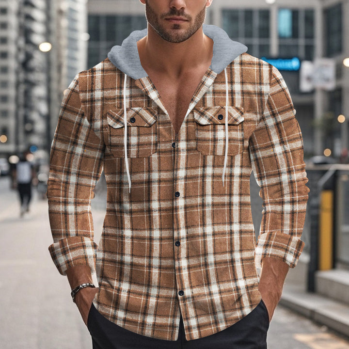 Men's Checked Shirt with Hood and Practical Pockets Lisslune