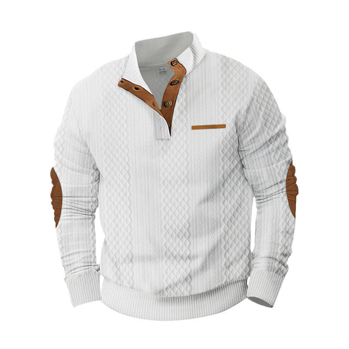 Men's structured sweater with stylish Henley neckline and tasteful synthetic leather details Lisslune