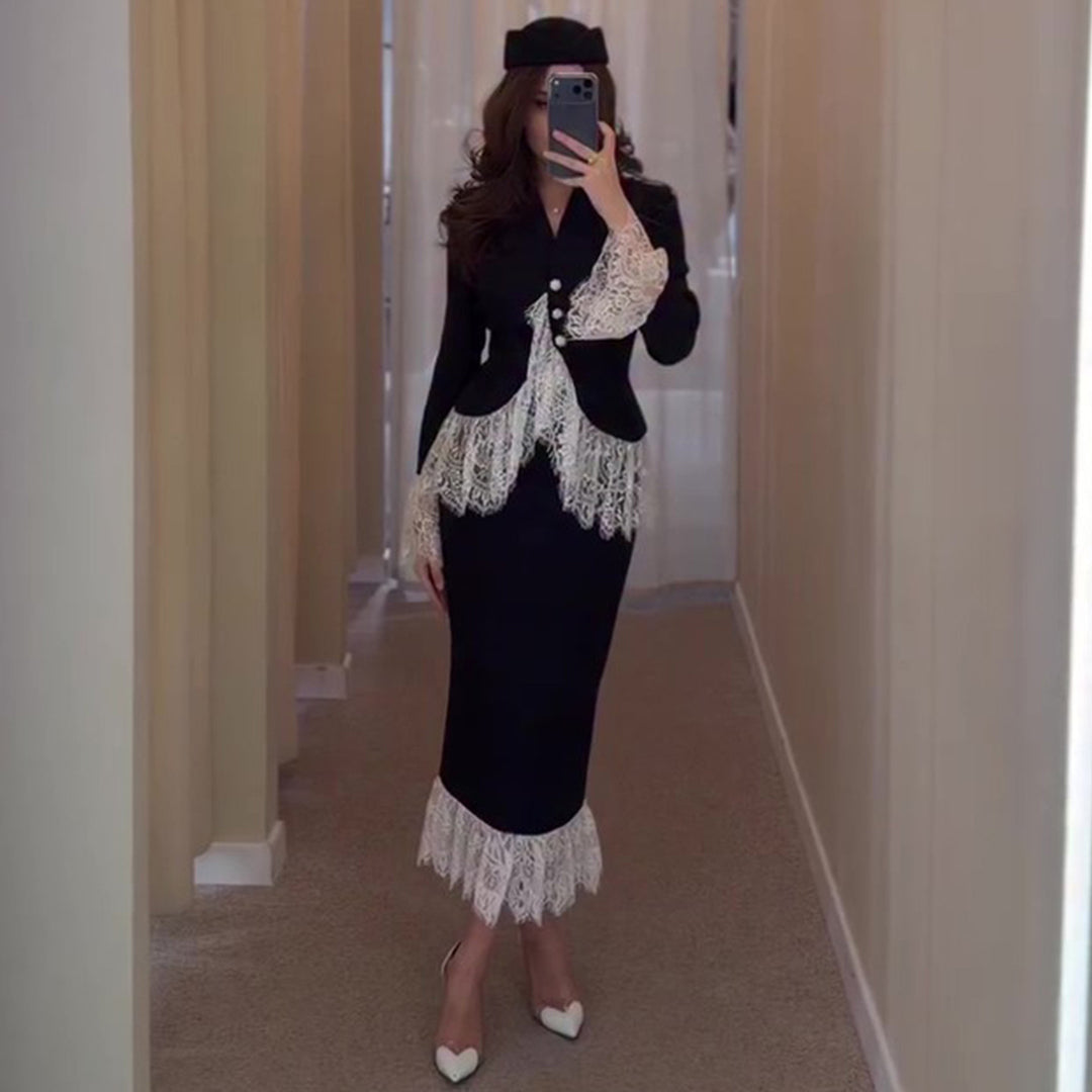 Ladies Elegant Blazer with Lace Accents Lisslune