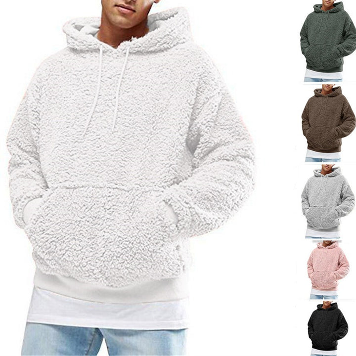 Men's Casual Teddy Fleece Hoodie with Practical Kangaroo Pockets and Adjustable Drawstring Lisslune