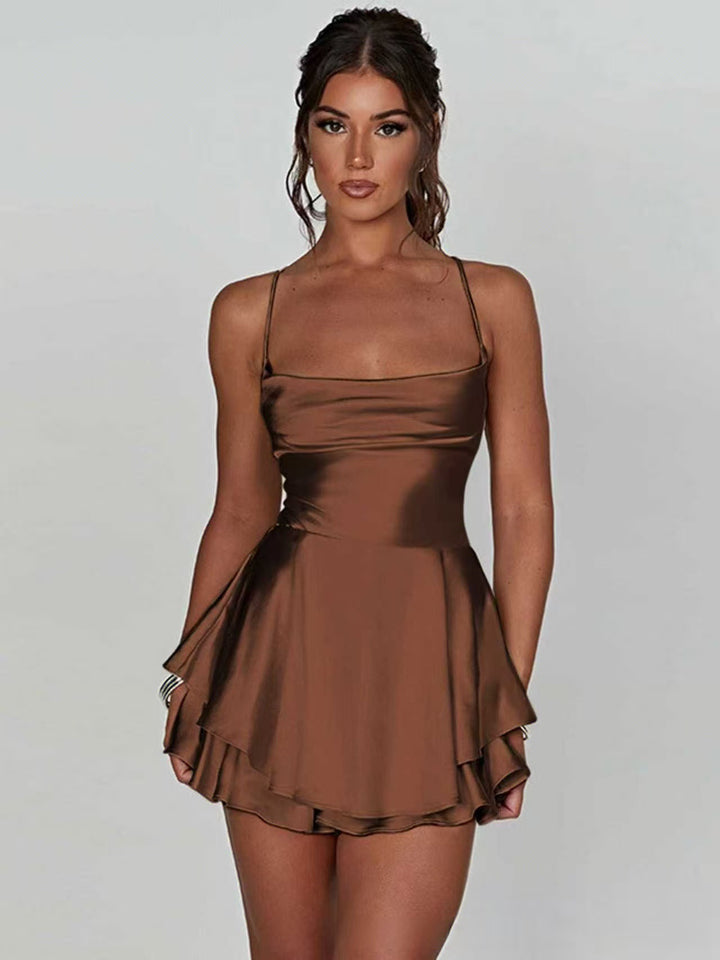 Damen Charmantes Minikleid mit Schichten und Spaghettiträgern Lisslune