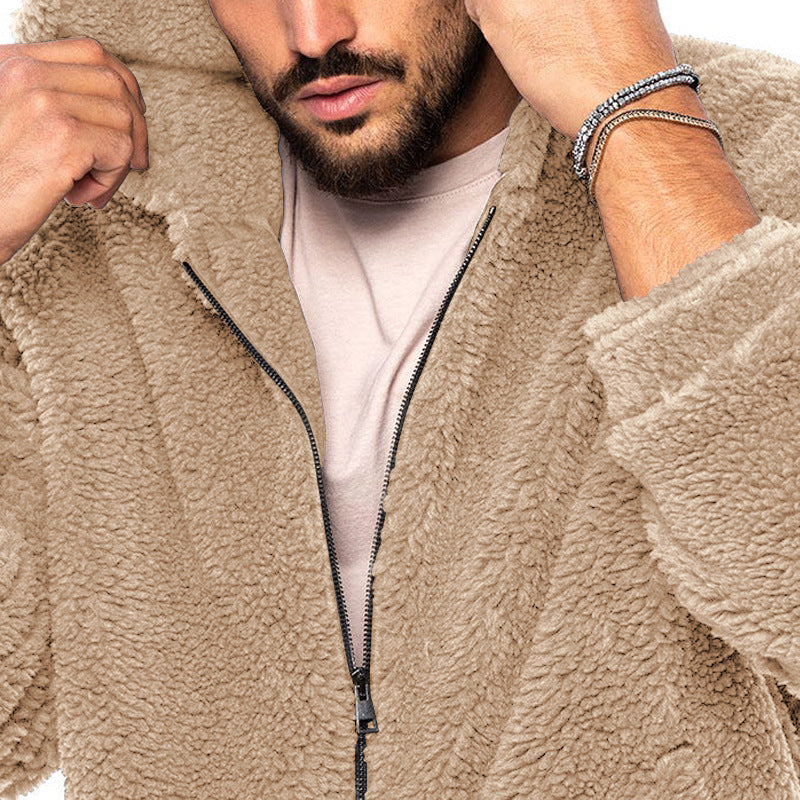 Men's fleece jacket with hood and practical zipper Lisslune