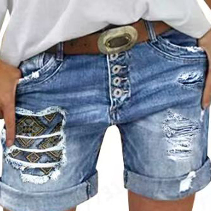 Ladies fashionable destroyed denim shorts Lisslune