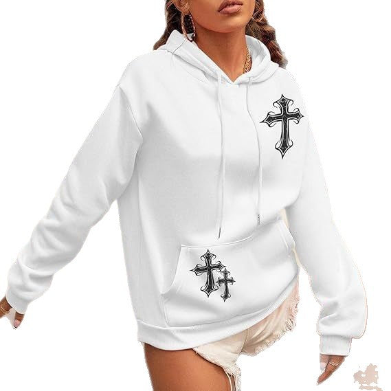 Women's Hoodie with Artistic Cross Design Lisslune