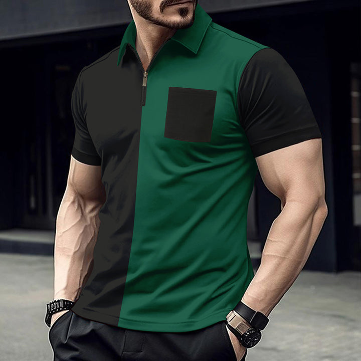 Men's modern short-sleeve shirt with zipper and contrasting color cuts Lisslune