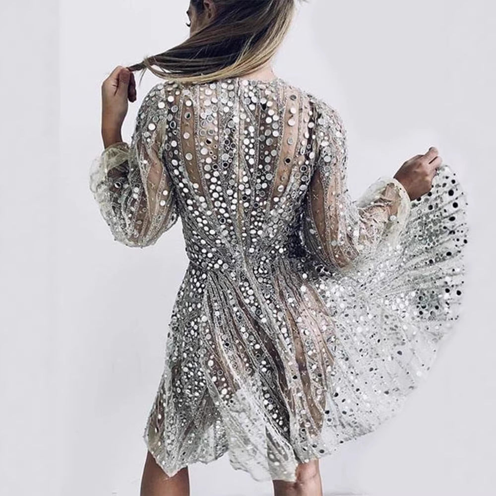 Ladies' Festive Cocktail Dress with Sequins Lisslune