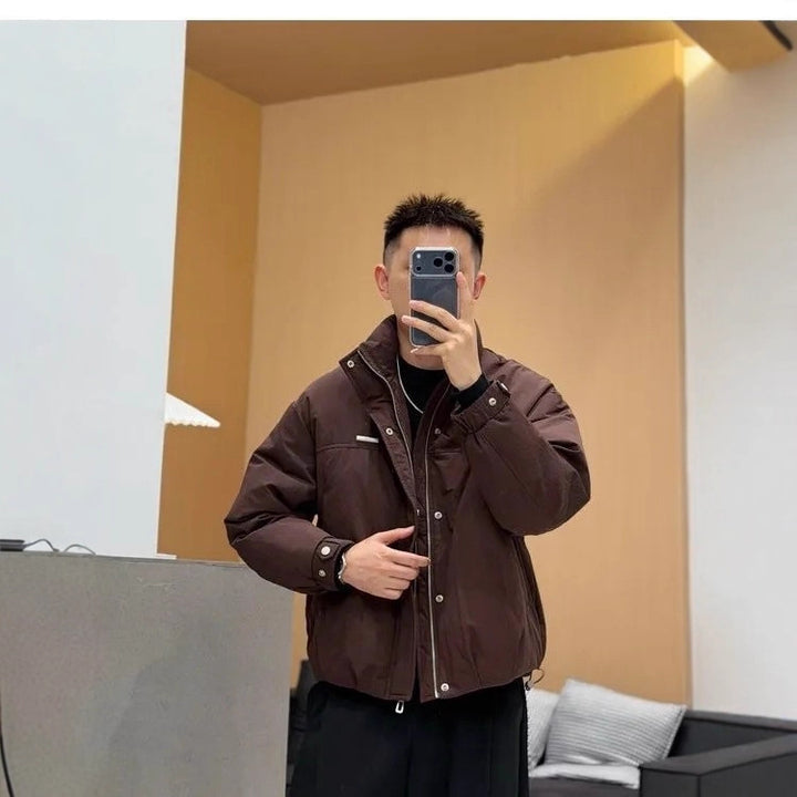 Men's Fashionable Padded Outdoor Jacket with High Collar and Practical Pockets Lisslune