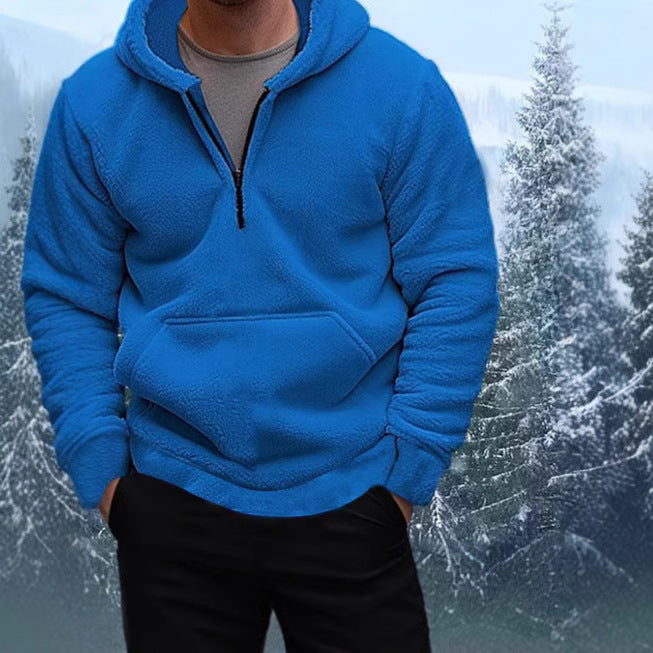 Men's Cozy Fleece Hoodie with Half-Length Zipper Lisslune