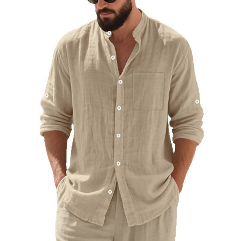 Men's casual long-sleeve shirt with fashionable buttons and practical breast pocket Lisslune