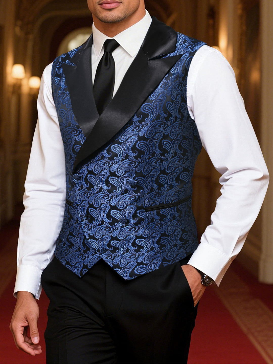 Men's elegant brocade waistcoat with shimmering satin lapels Lisslune