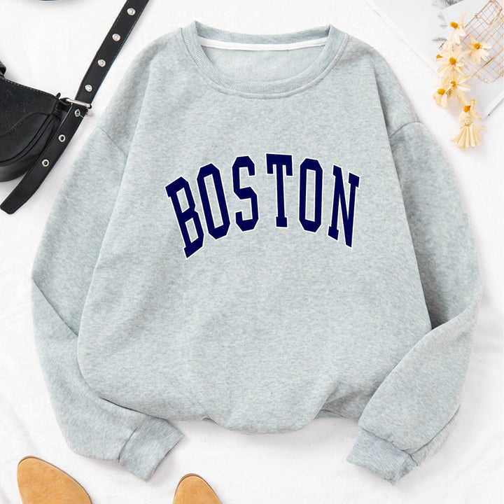 Women casual sweatshirt with Boston print Lisslune