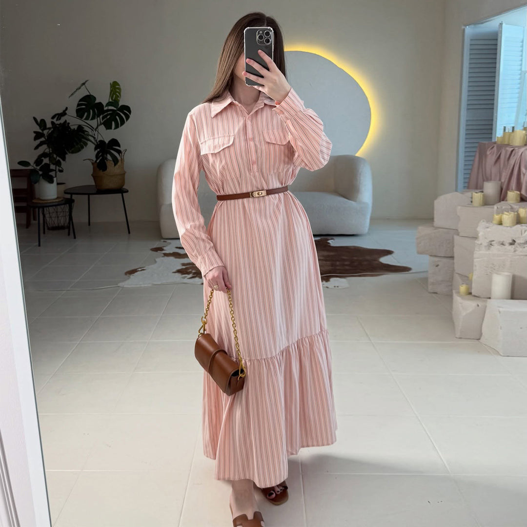 Women’s maxi dress with elegant shirt blouse style and sophisticated waist accentuation Lisslune