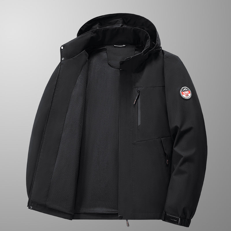 Men's Weatherproof Outdoor Jacket with Multifunctional Pockets and Adjustable Hood Collar Lisslune