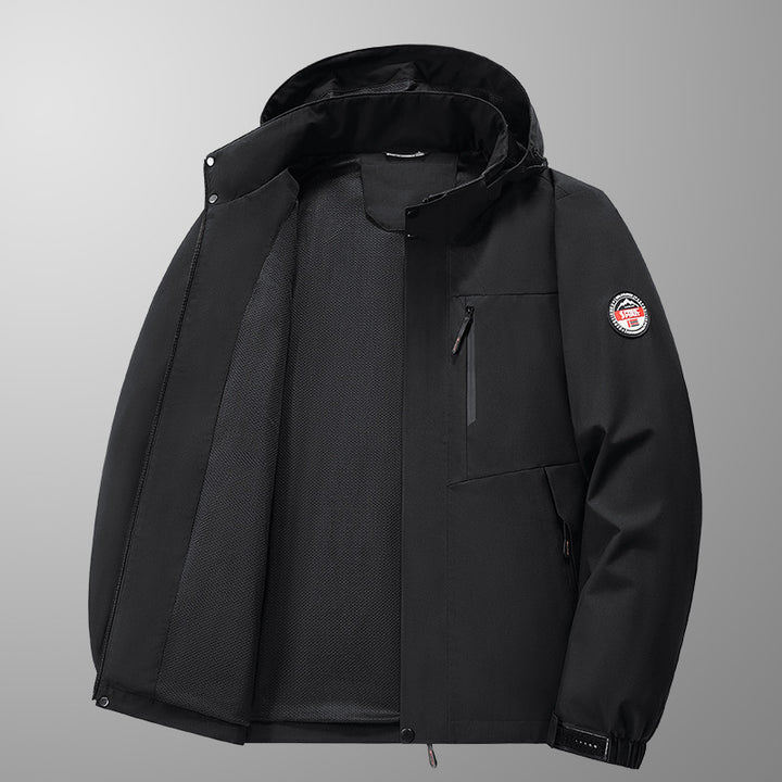 Men's Weatherproof Outdoor Jacket with Multifunctional Pockets and Adjustable Hood Collar Lisslune
