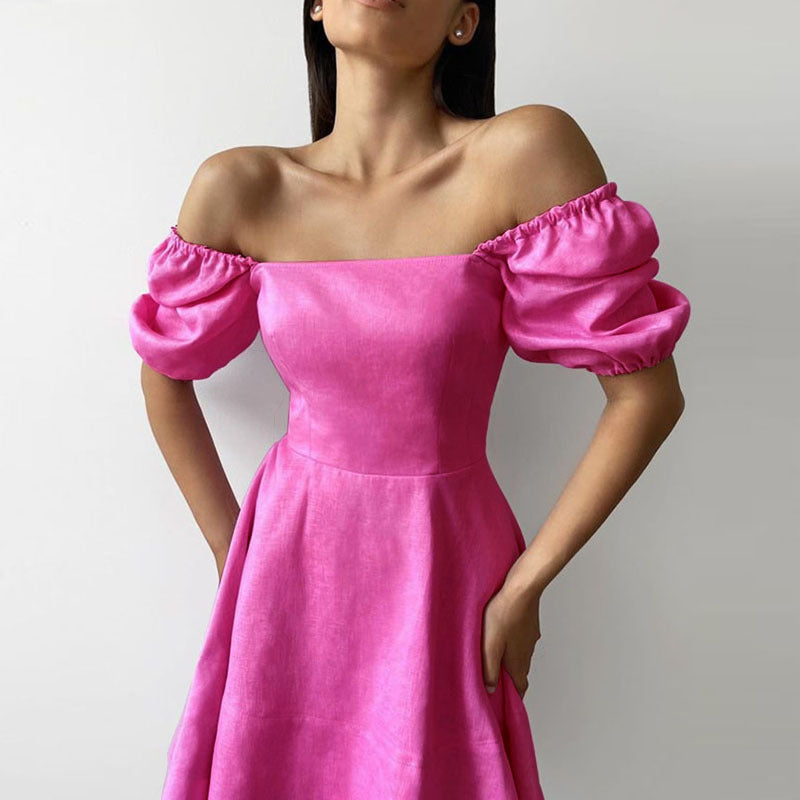 Women's Playful Dress with Generous Puff Sleeves and Swinging Hem Lisslune