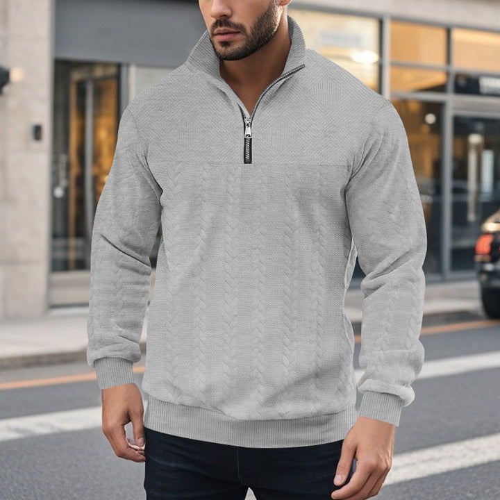 Men's knitted pullover with zipper and modern cable design Lisslune