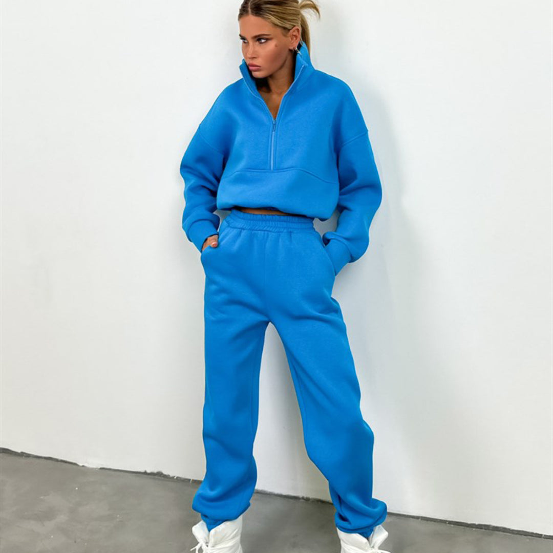 Women's sporty loungewear set with high collar and elastic waist Lisslune