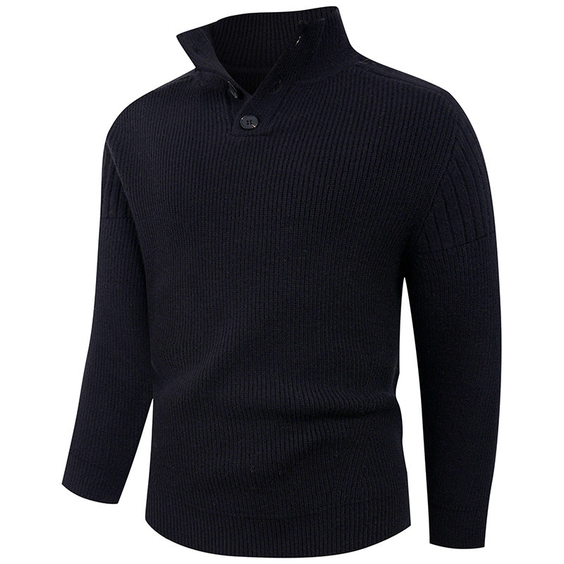 Men's knit sweater with high collar and button details Lisslune
