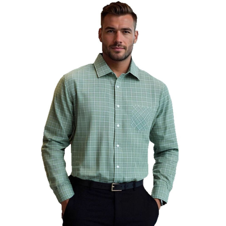 Men's modern checked long sleeve shirt with chest pocket Lisslune