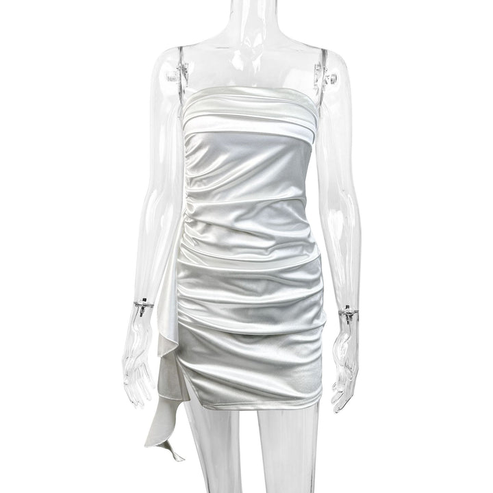 Damen Rüschen Minikleid mit trägerlosem Design und seitlichem Schlitz Lisslune