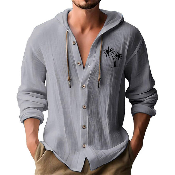 Men's casual hoodie shirt with decorative palm print and button placket Lisslune