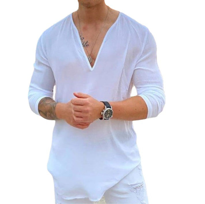 Men's long sleeve shirt with modern V-neck and elegant fit Lisslune
