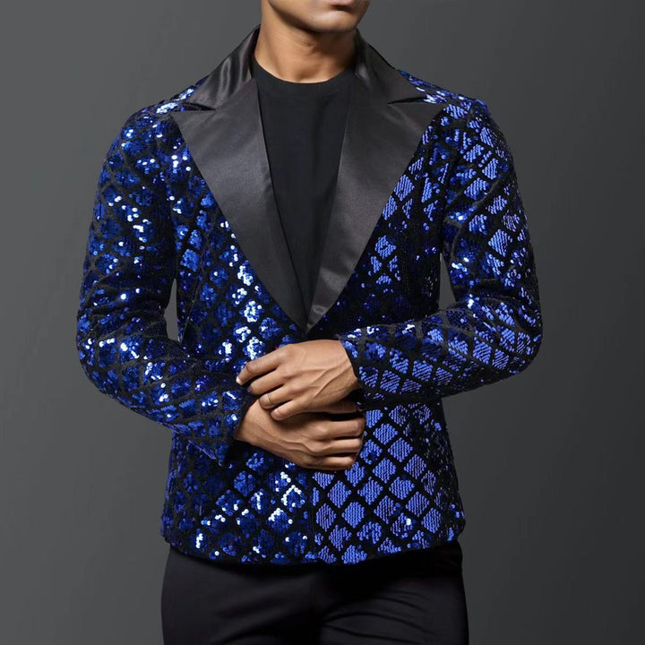Men's glittering tuxedo blazer with luxurious sequin patterns Lisslune