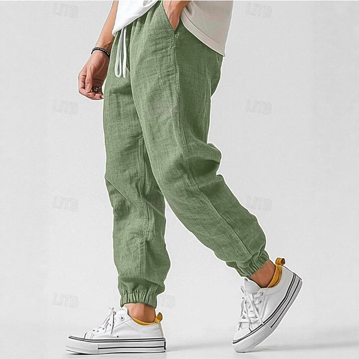 Men's Comfortable Linen Pants with Elastic Waistband and Side Pockets Lisslune