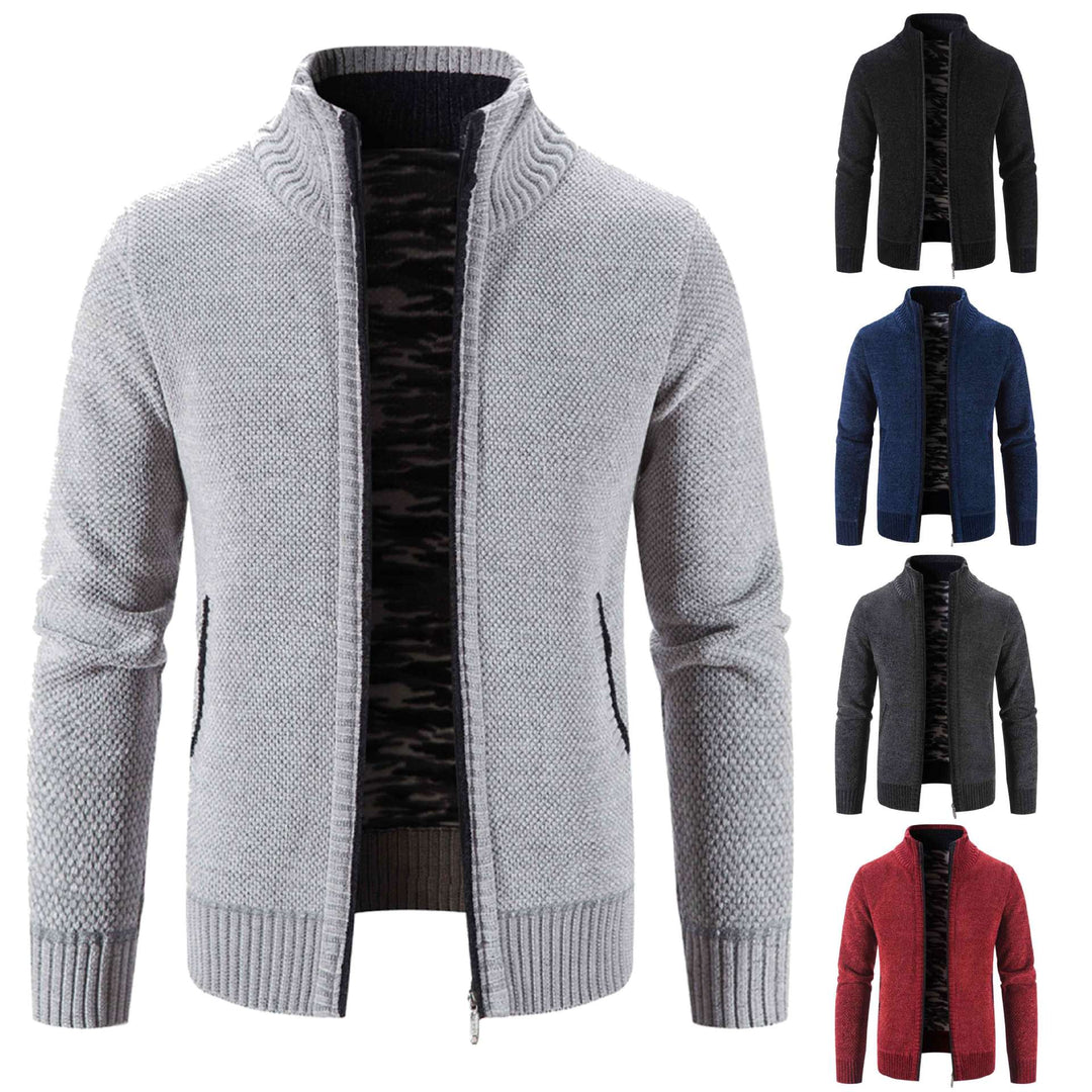Men's cardigan with high collar and practical zip pockets Lisslune