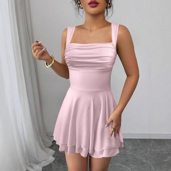 Damen Verspieltes Sommerkleid mit gerafftem Oberteil und schwingendem Rock Lisslune